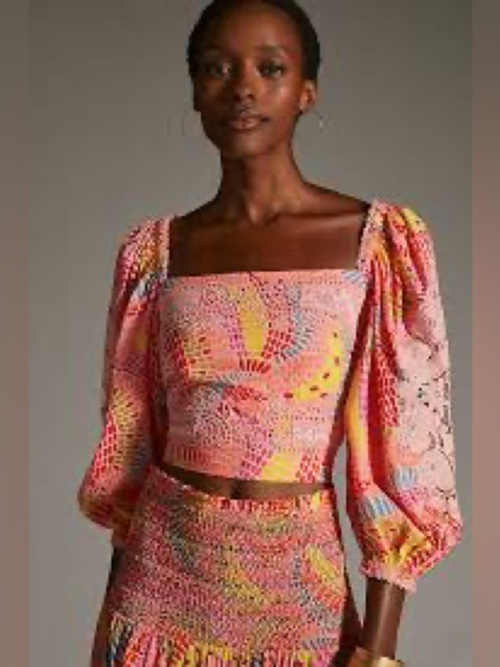 FARM RIO Pink Abstract Print Cropped Blouse | Size XS | Like New